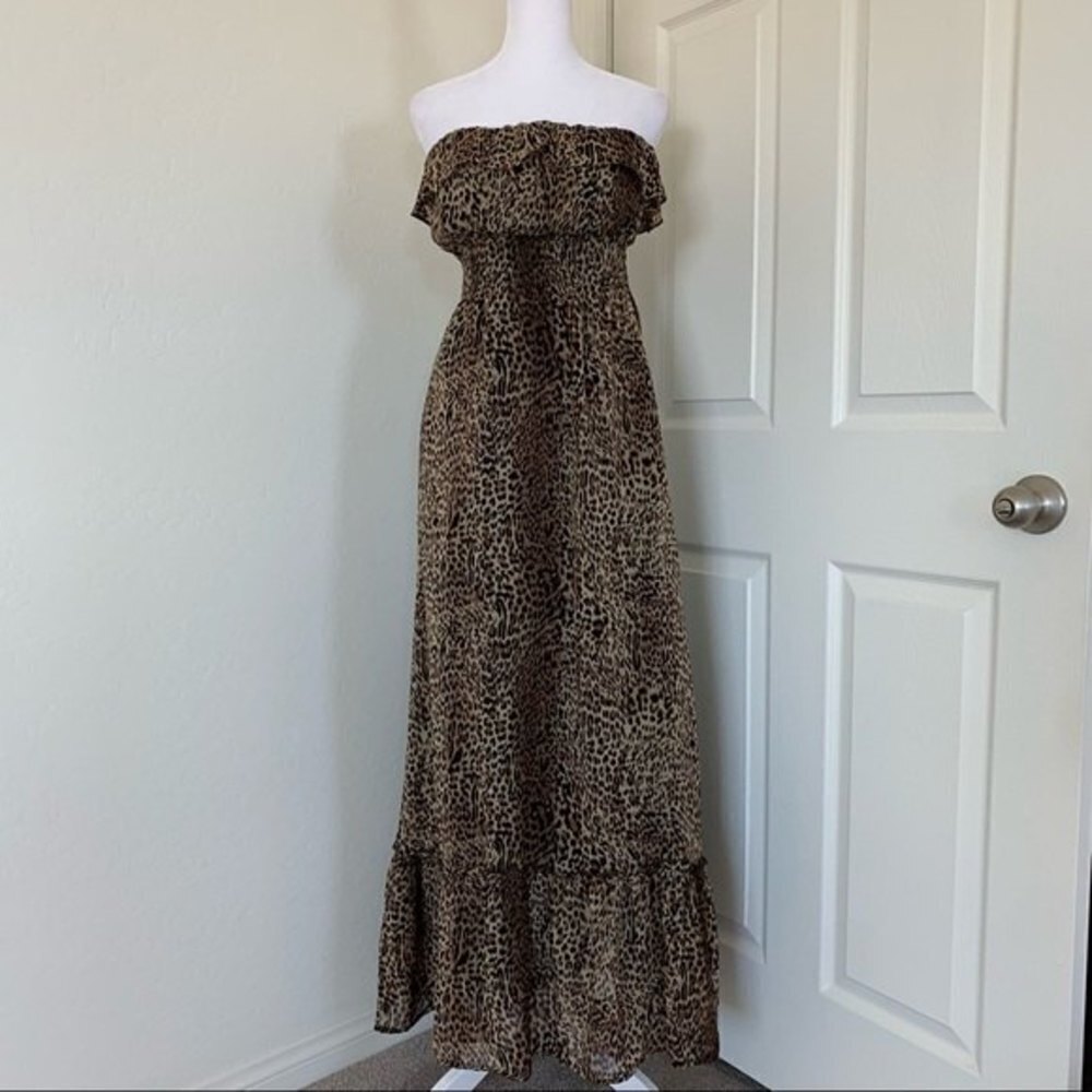 Forever 21 Strapless Leopard Print Maxi Dress - Brown, Black - Picture 3 of 8